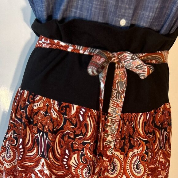 Palazzo Pants SZ L NWT Rust Print wide leg Boho Chic Festival Western Resort 80s - Picture 6 of 12